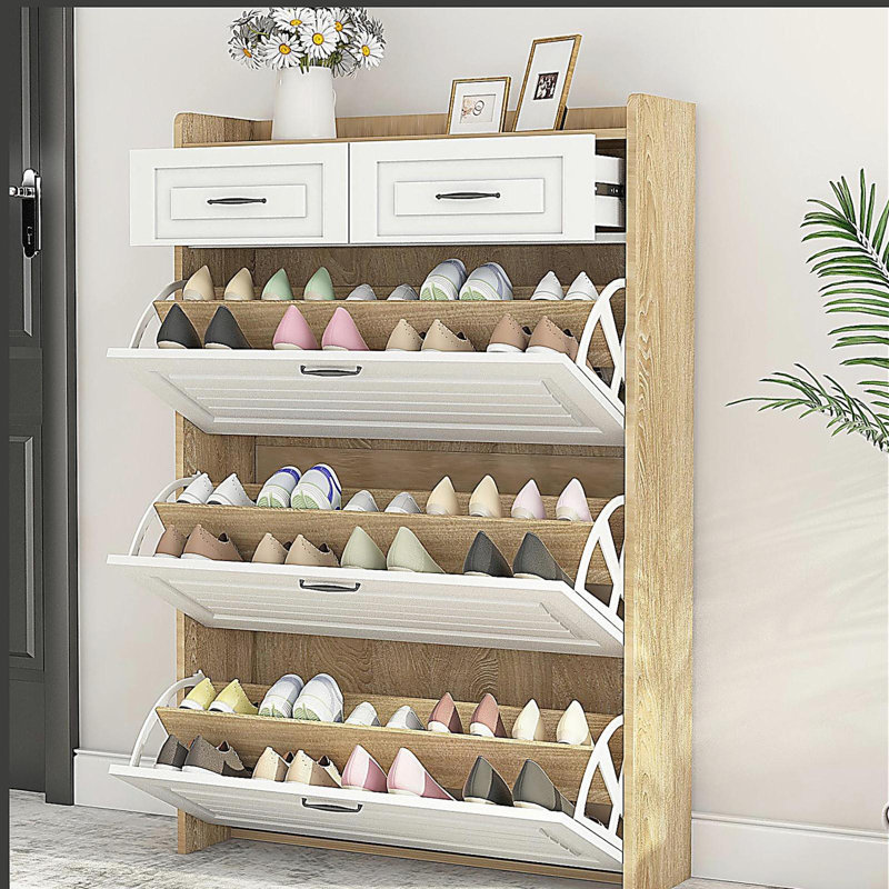 Shoe cabinet with 3 doors 2 drawers, large space for storage