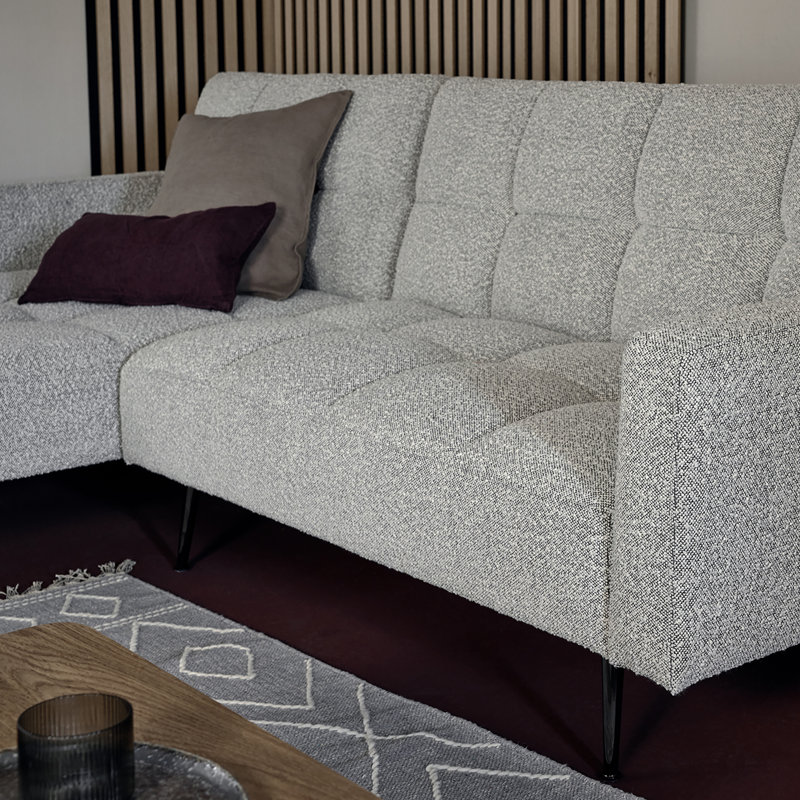 Emerie Posh Corner 96.06" Upholstered Sectional, Salt Peppa Boucle, Black