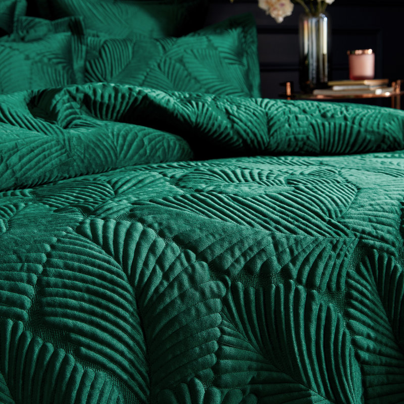 Velvet Floral Duvet Cover Set with Pillowcases, King Duvet Cover, Emerald