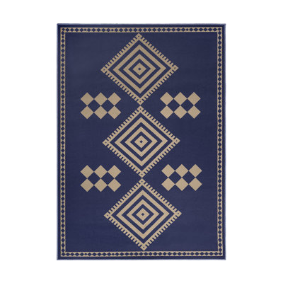 Tapis rectangulaire lavable en simili jute kilim bleu marine Larane 5 pi x 7 pi Larane