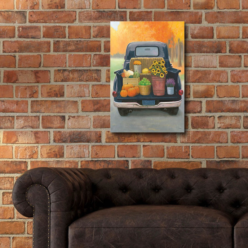  «Fall Bounty 3 Truck Navy» par James Wiens, art mural en verre acrylique, 16 po x 24 po, H 24 po x l 16 po