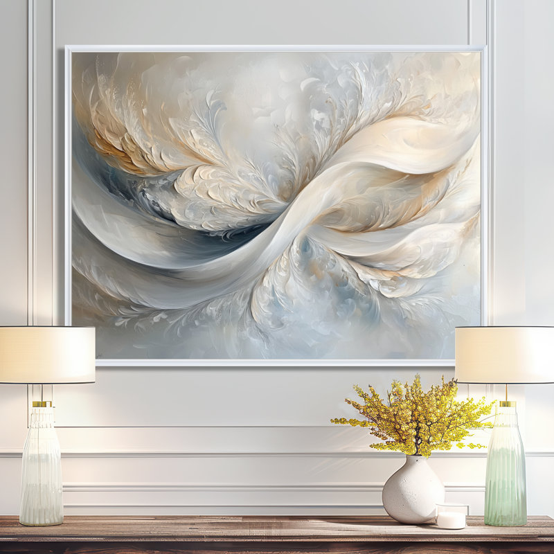 Weitzel gris, blanc, vagues de l'introspection II - Collages abstraits, art mural, H 24 po x l 32 po, Blanc