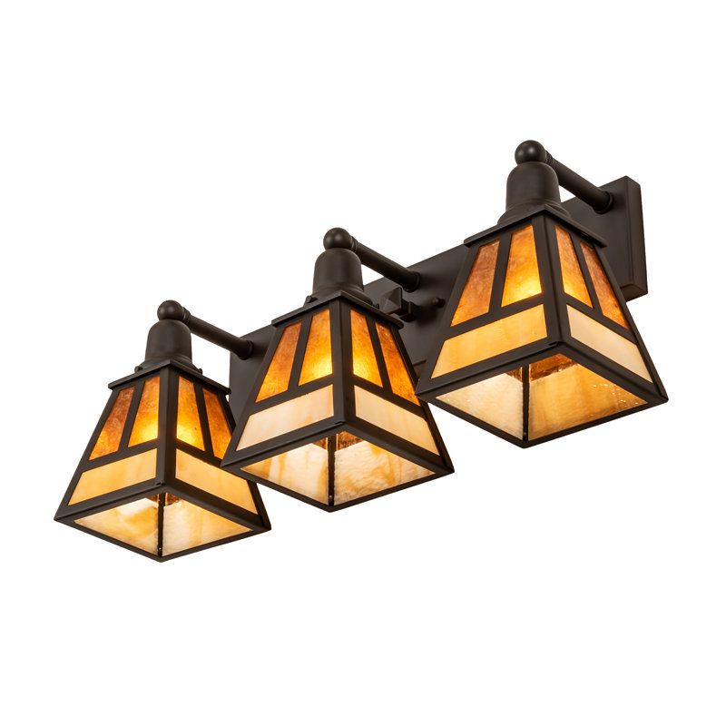 "T" Mission 3-Light Vanity Light, 10" H x 24" W x 8" D, Amber, Oil Rubbed Bronze
