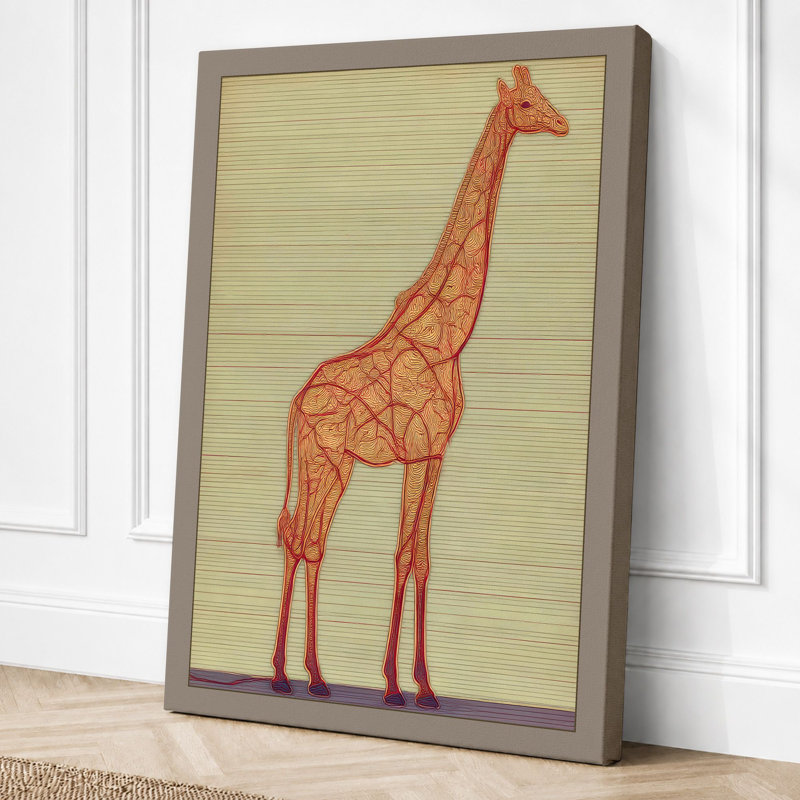 Giraffe Geometric 1 Piece Wrapped Canvas Wall Art, 24x16 - 61.0 x 40.6 cm, Taupe Border