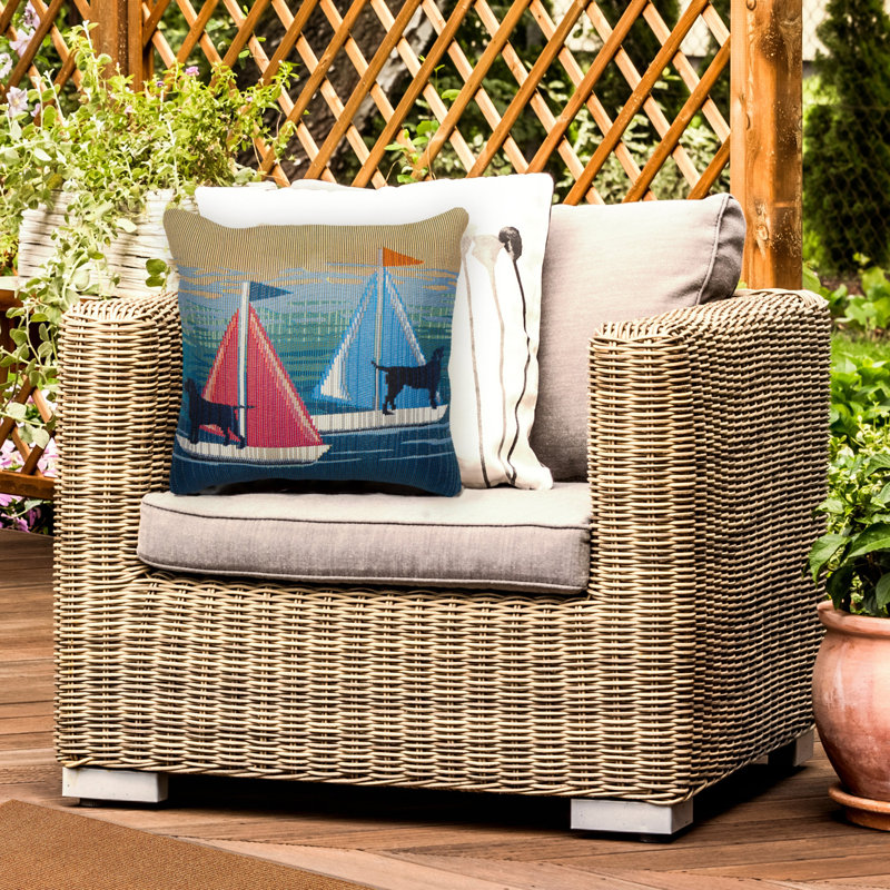 Blue and Red Nautical Dogs Indoor/Outdoor Throw Pillow