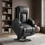 Fauteuil releveur électrique à positions infinies en similicuir gris foncé, supporte jusqu'à 159 kg, structure métallique robuste, massage par vibrations à 8 points, chauffage lombaire, port USB, porte-gobelets-17396532