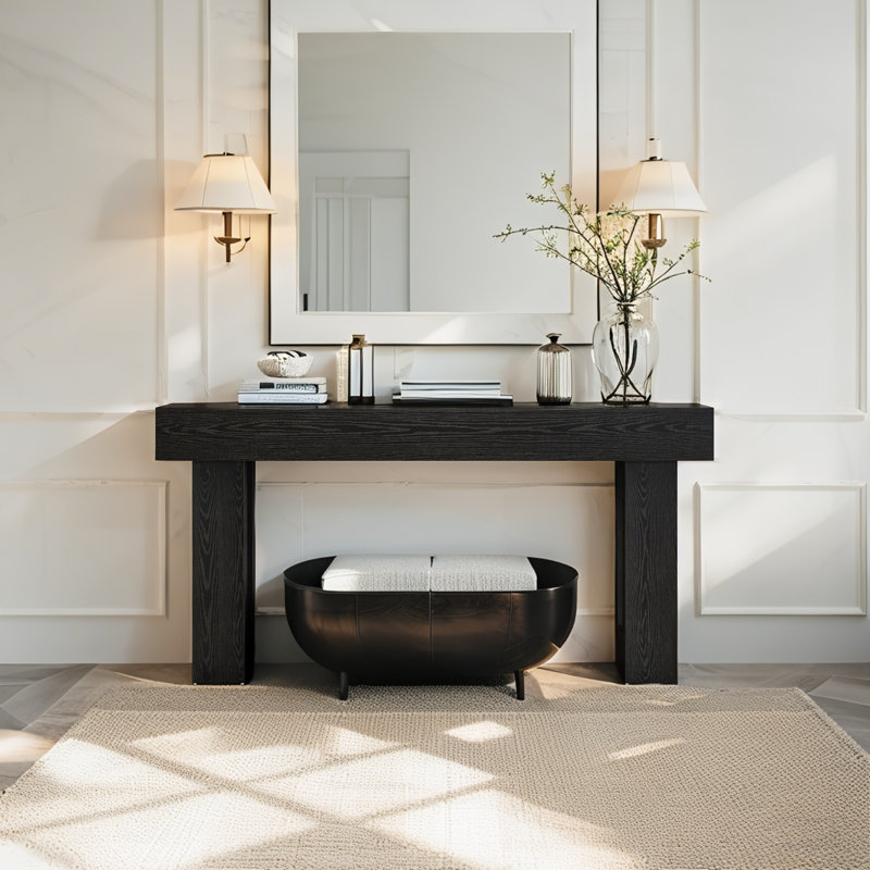 Console rectangulaire noire avec base en bois manufacturé pour vestibules modernes, Noir