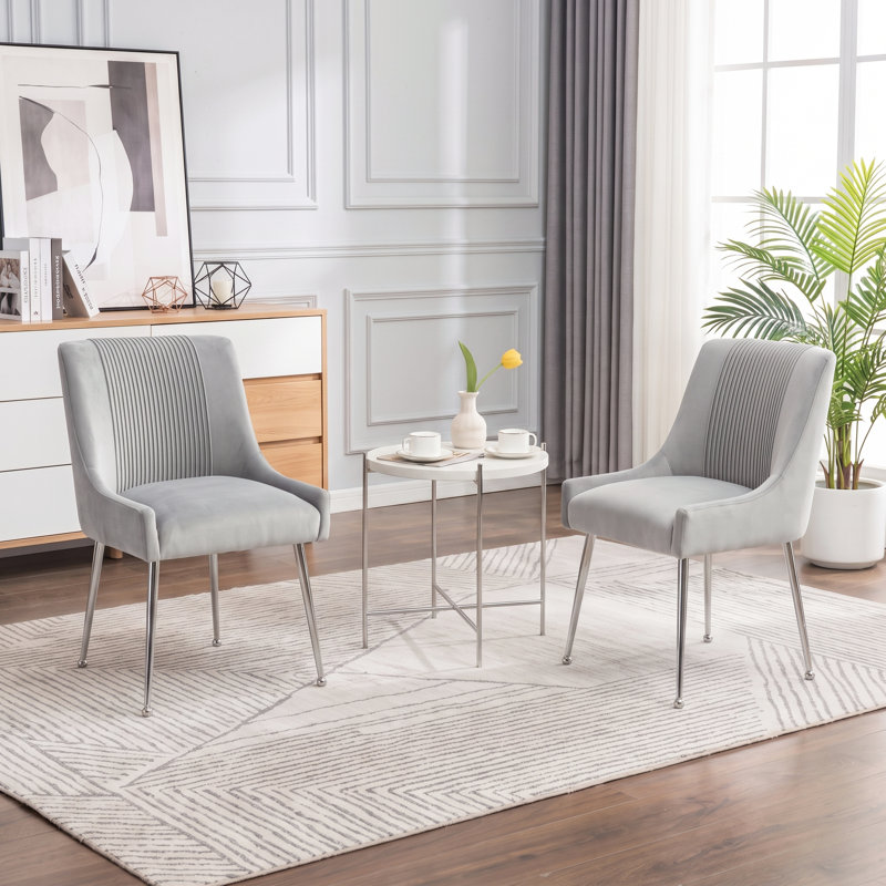 Farr Velvet Upholstered Side Chair With Silver Legs, Gray