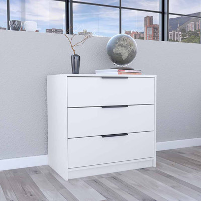 Commode 3 tiroirs Maryland, plateau supérieur, finition blanche