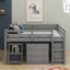Lit mezzanine double avec armoire, tablettes et bureau