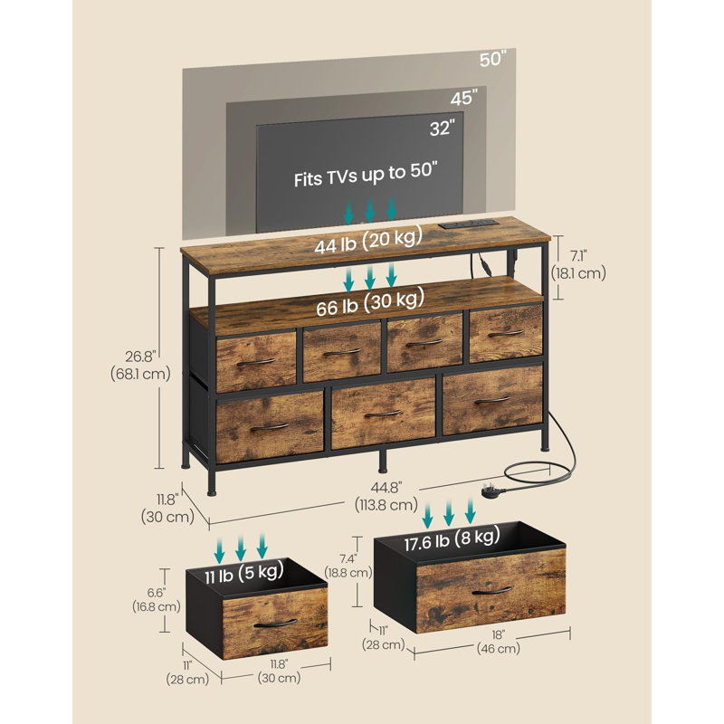 113.8 cm W Chest of 7 Drawers