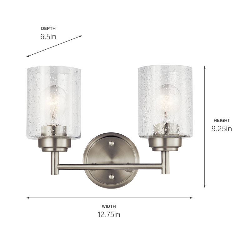 Brushed Nickel 2-Light Vanity with Clear Seeded Glass Shades