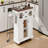 54.9" Kitchen Island With Drop Leaf, Power Outlet, Kitchen Storage Cart With 4 Door Shelves, Cross Barn Doors & Visual Glass Door, Rolling Kitchen Island On 4 Wheels