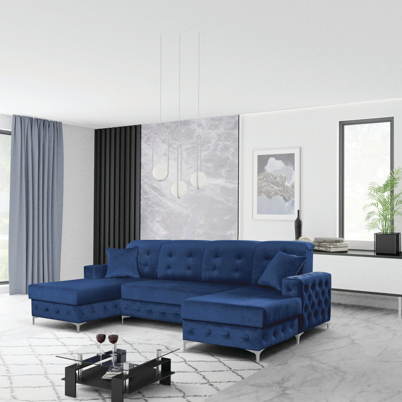 Canapé-lit modulaire en velours Bowdon, Bleu