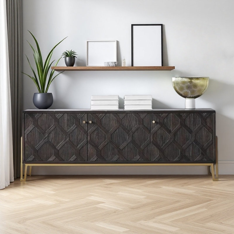 Meuble télé noir simple et élégant, H 24,02 po x L 66,93 po x l 17,72 po