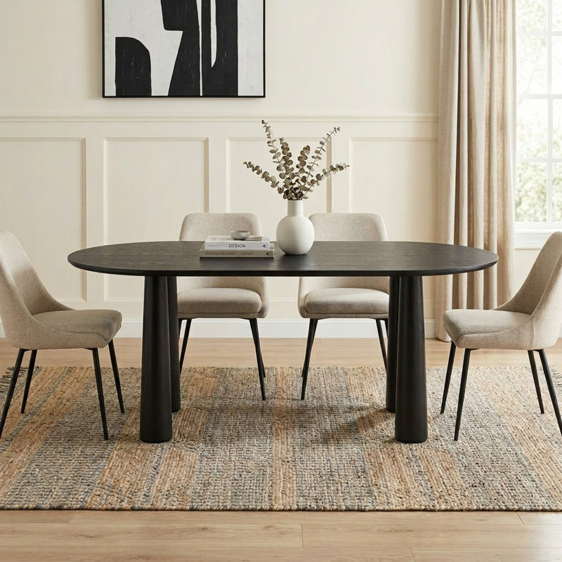 Table de cuisine ovale en bois 30 po avec 4 pieds, H 30 po x L 67 po x l 33,50 po, Noir, noir, noir, noir
