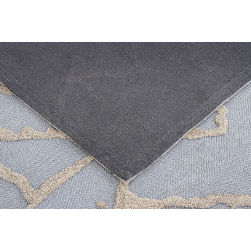 Jonahs Handmade Blue Wool Area Rug, Rectangle 5' x 8'