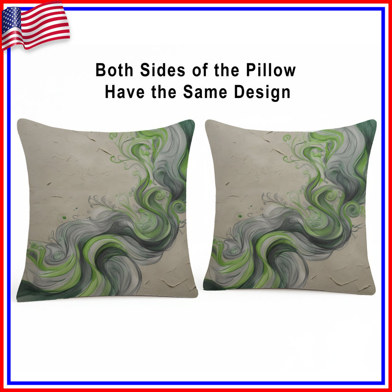 Swirling Green Grey Waves Double Sided Throw Pillows, 16 x 16 inches
