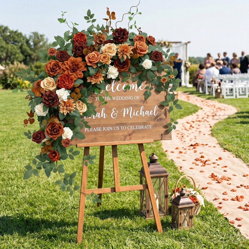 Fleurs de mariage arche, 5,9 pi | Décoration florale de guirlande florale, Terre cuite / Orange