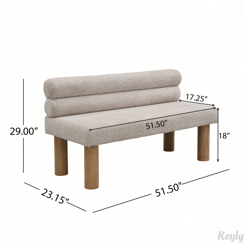 Upholstered Dining Bench, Entryway Bench with Rubber Wood Leg, Natural, Light Gray