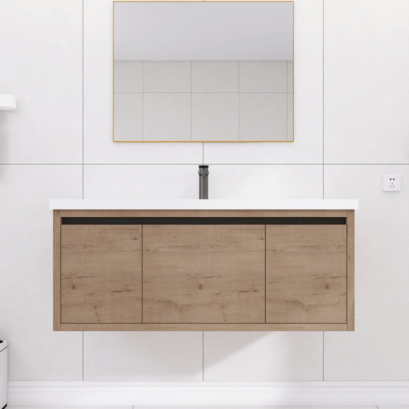 Zalet 48" Single Bathroom Vanity Set, Single Sink Wall Mounted Bathroom Vanity, Floating vanity with White Resin Sink Top