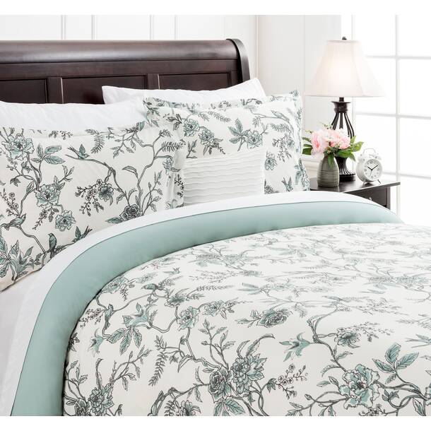 Laura Ashley Natalie Green Floral 100% Cotton Duvet Cover Set & Reviews ...