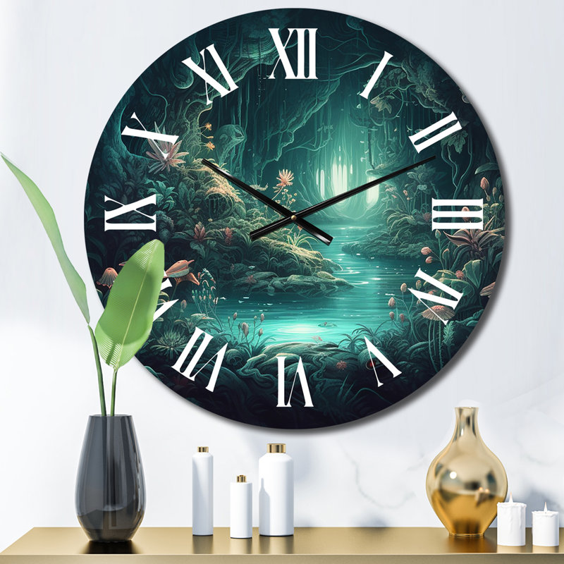 Horloge murale Magical Lake Visions Retro Blue Botanicals II, Petit