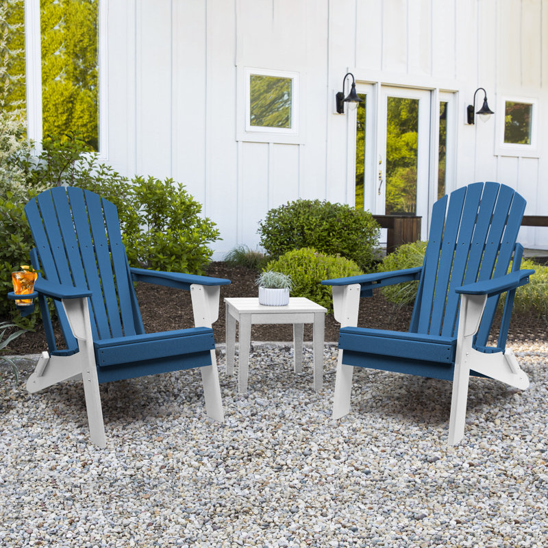 Carbondale Foldable Outdoor Adirondack Chair, White/Blue