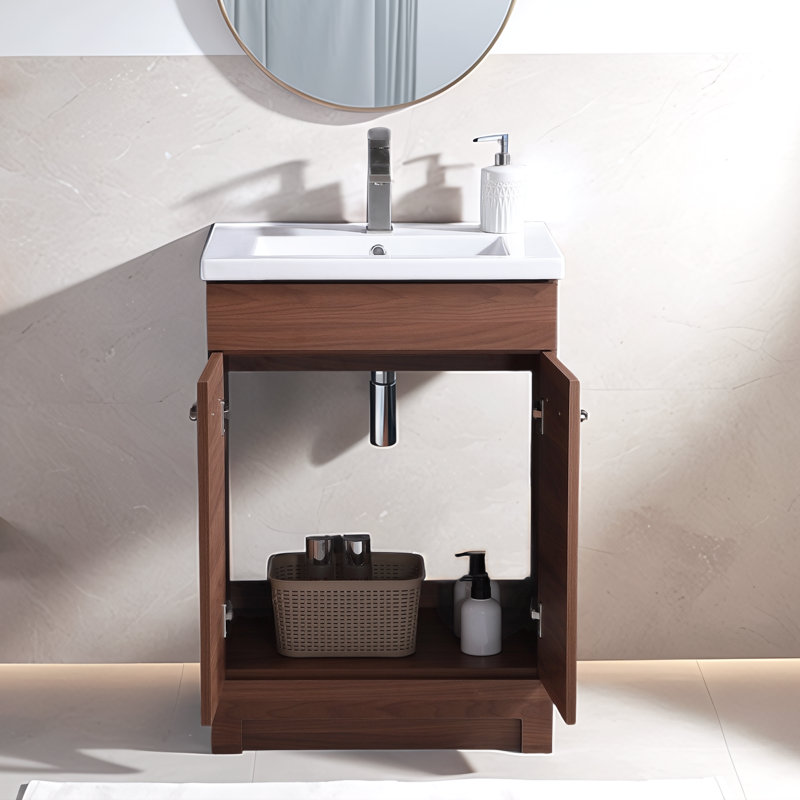 Meuble-lavabo simple autoportant 24 po Modern Mood Grain, Brun, Doré