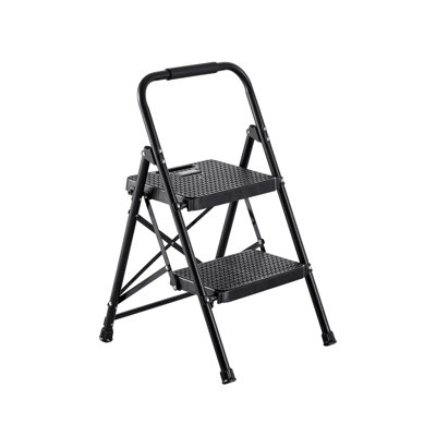 Échelle 2 marches, escabeau pliant avec large pédale antidérapante et poignée confortable, échelle légère en acier portable d'une capacité de 600 lb, multiusage pour la cuisine, la maison, le ménage et le bureau, noir