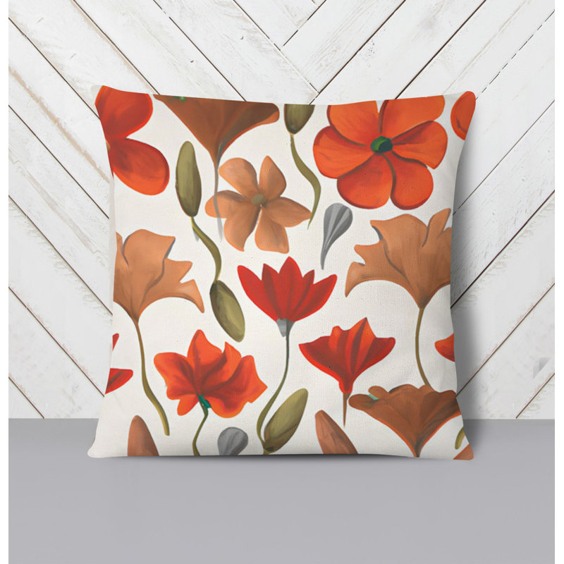 Throw Pillow With Insert, White/Red Floral 11, 18"H x 18"W