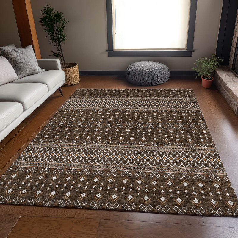 Premium Machine Washable Prisco Chocolate Rug, Rectangle 2'6" x 3'10"