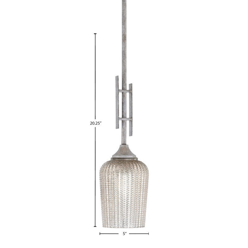Mini-luminaire suspendu suspendu Uptowne avec finition en verre vieilli et verre texturé de 5 po, Argent argent