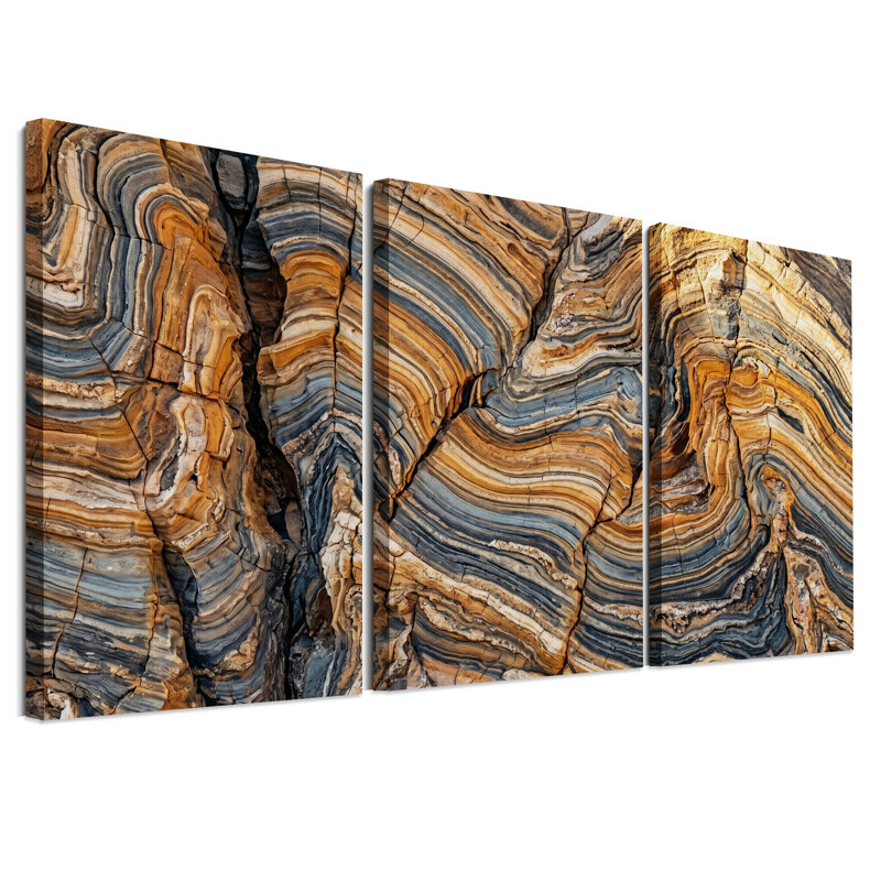 Ensemble de 3 toiles murales représentant des strates rocheuses ocre et grises, 18"H x 12"W x 3pcs