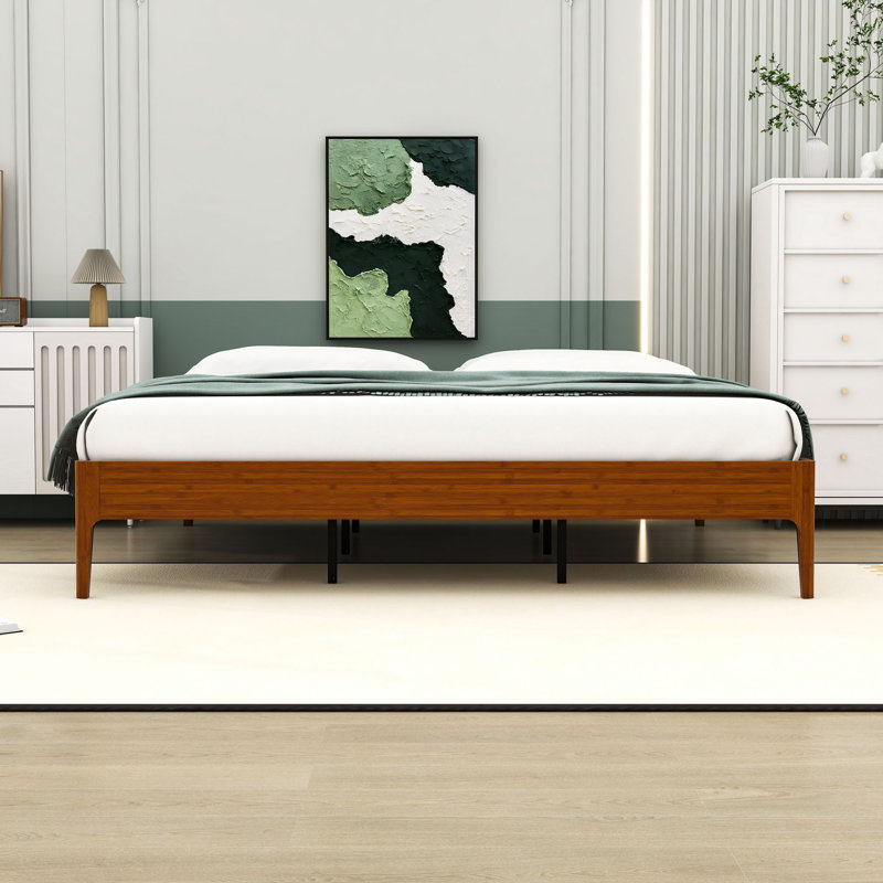 Bamboo Platform Bed with Metal Support and Underbed Storage, King, Brown
