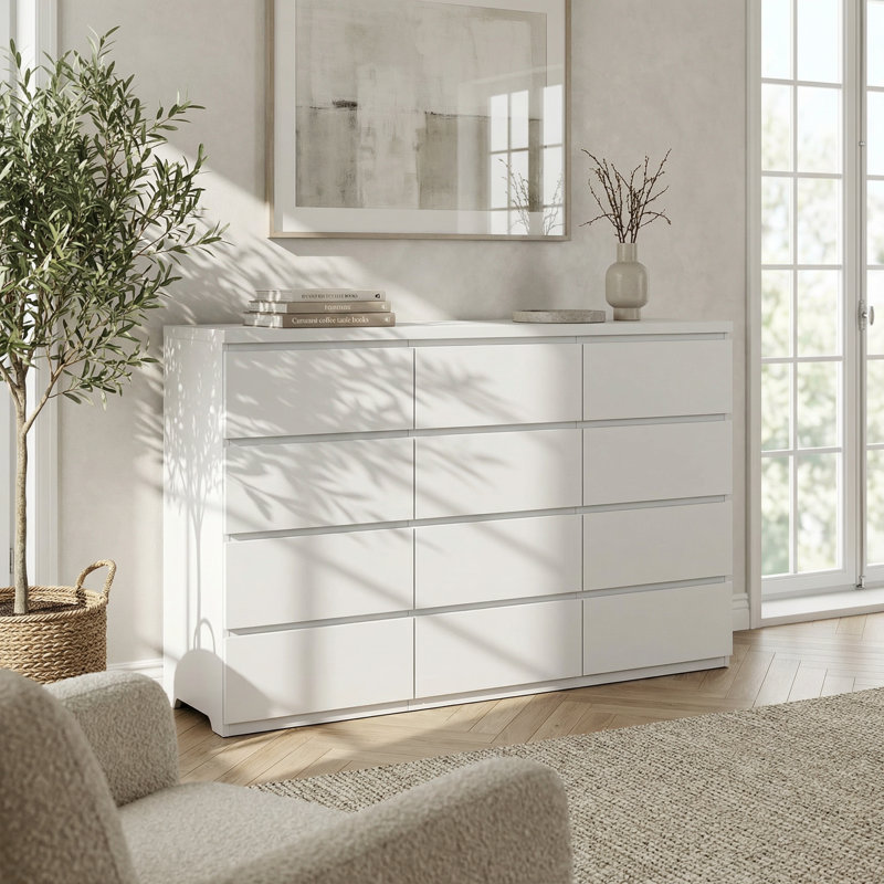 Commode double 12 tiroirs avec grand espace de rangement pour l'organisation de la chambre à coucher et le rangement des placards