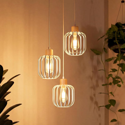 3-Light Kitchen Island Pendant – White Metal Shade, E27