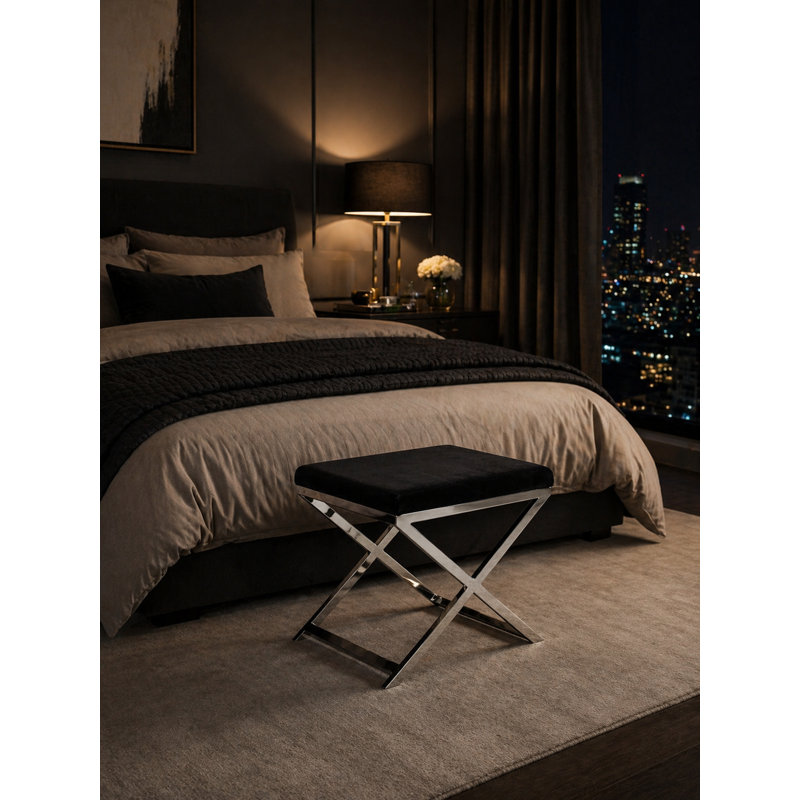 Tabouret d'appoint Axel, Noir, Argent argent