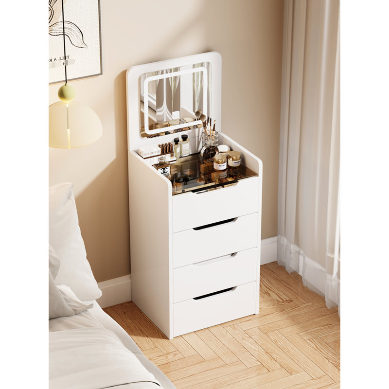 Vanity Desk With Flip Top Mirror And Storage, Elegant Bedroom Dressing Compact Makeup Lighted Mirror, White Finish, Practical For Table