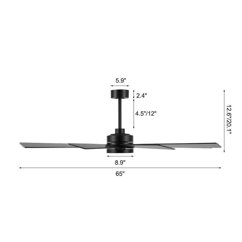 Indoor Ceiling Fan With Remote, 9 Plywood Blades, 65", Black