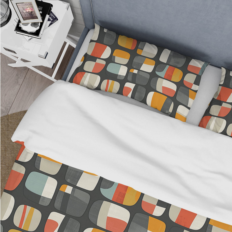 Ensemble de housse de couette orange et gris Mid-Century, Housse de couette très grand et 2 très grandes t