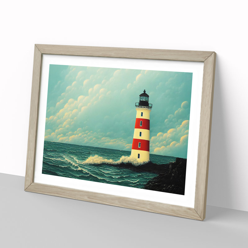 Imaginative Lighthouse - Single Picture Frame Print, 34cm H x 46cm W x 2cm D, Oak