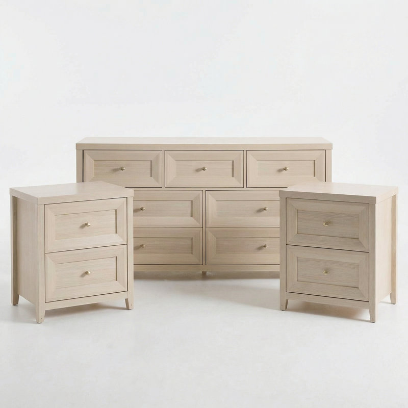 3 Piece Bedroom Set, Ivory White