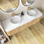 Meuble-lavabo de salle de bain à rebords incurvés pré-assemblés avec lavabo et tiroir en céramique, sans robinet, couleur grain de bois naturel