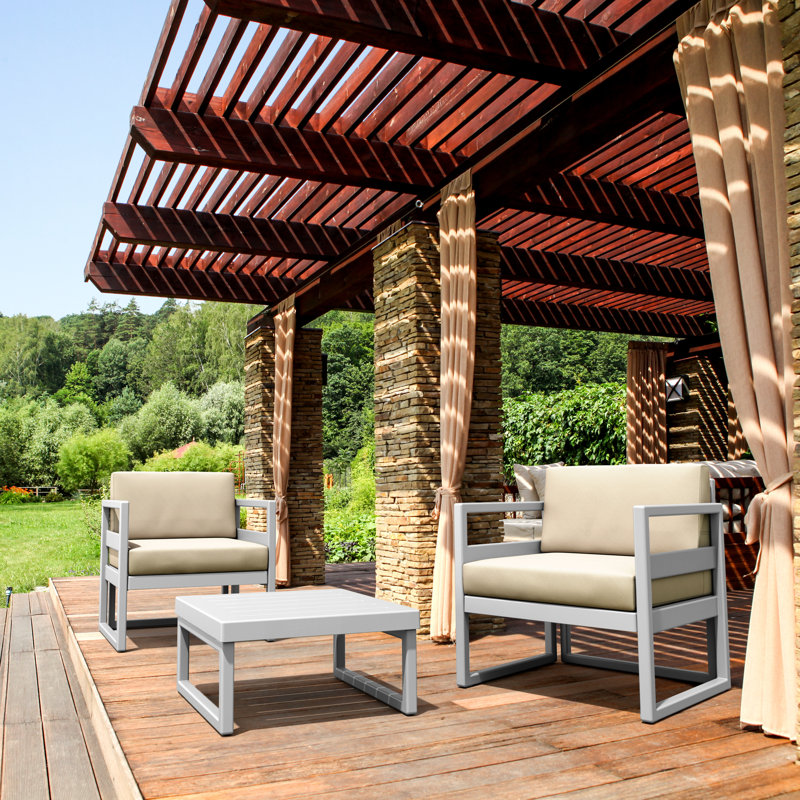 Kalani 2 - Person Patio Conversation Set with Sunbrella® Cushions, Canvas Charcoal Sunbrella® Canvas, Silver Gray