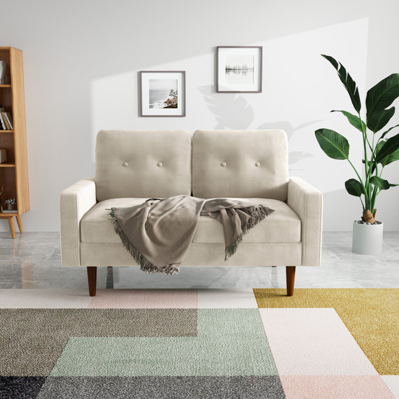 Madian 58'' Square Arm Loveseat, Ivory Velvet, 32.7" H x 58" W x 30" D