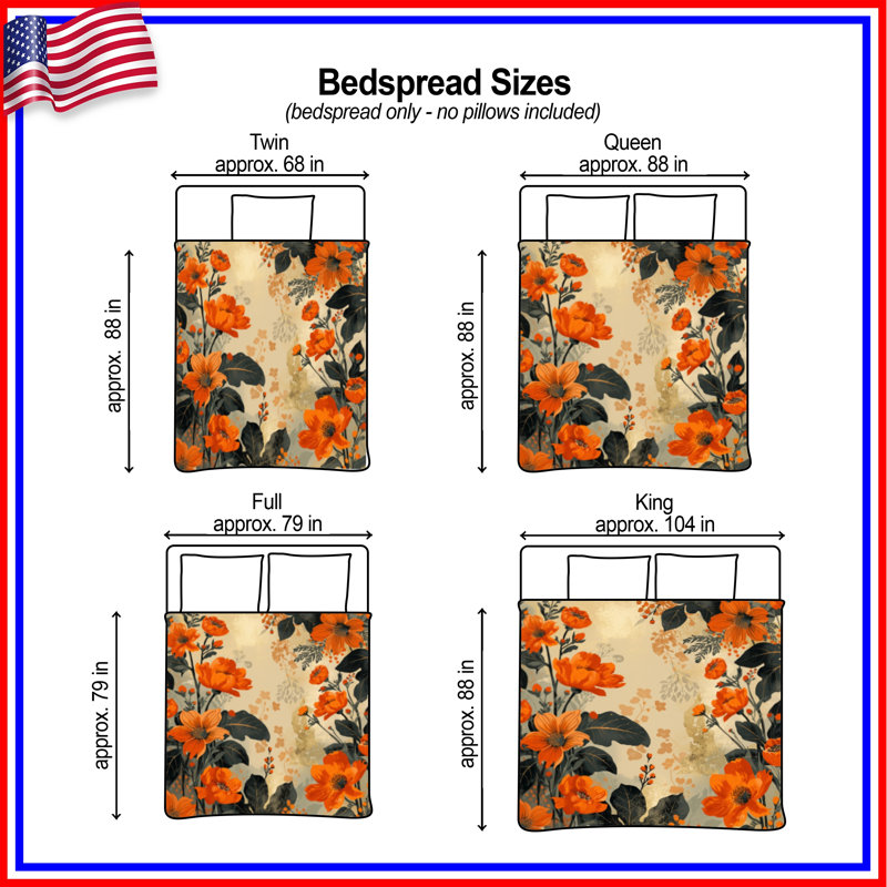 Couvre-lit matelassé à motif floral orange toutes tailles, Double