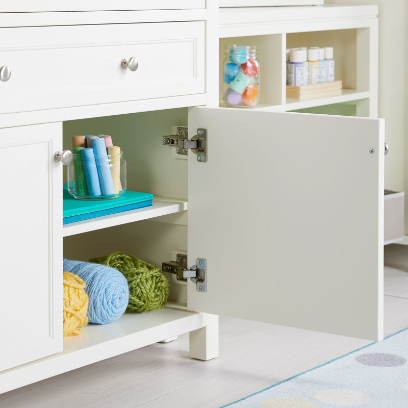 Creamy White Wooden Kids' Art Supply Storage Cabinet with Drawers