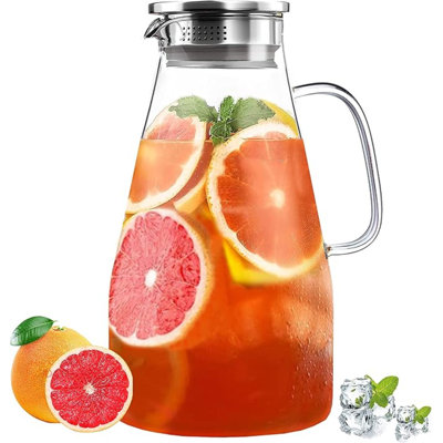 3 Quart Glass Pitcher With Lid -Iced Tea Pitcher, Juice, Milk, Coffee, Lemonade - Borosilicate Boiling Glassware - Hot & Cold Beverages Christmas Gift,New Year Gift