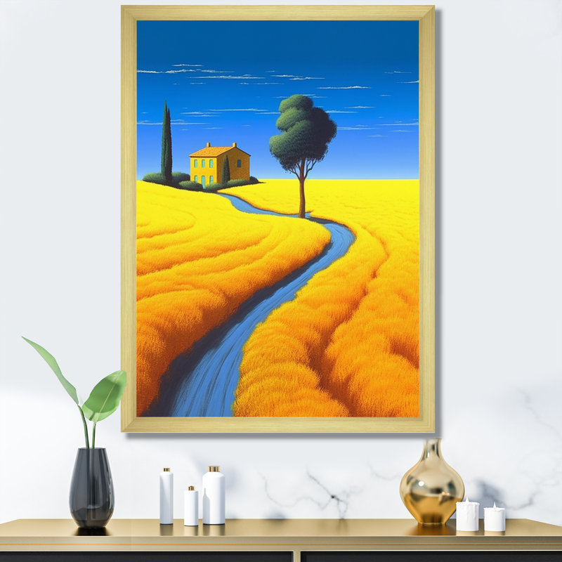 «Golden Blossoming Fields Under A Deep Blue Sky I», reproduction sur toile, H 32 po x l 24 po x P 1 po, Encadrement doré